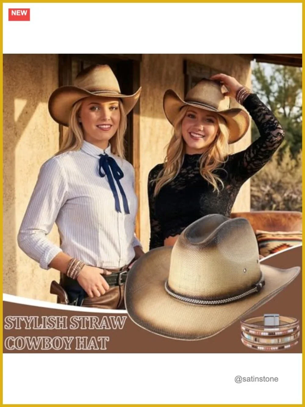 Wide Brim Western Straw Cowboy Hat with Shapeable Brim